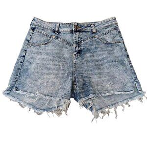 Fashion Nova 80's style stone washed distressed side-slit jean shorts